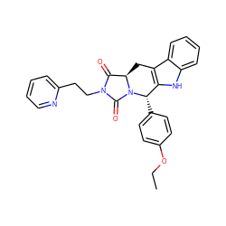 CCOc1ccc([C@H]2c3[nH]c4ccccc4c3C[C@@H]3C(=O)N(CCc4ccccn4)C(=O)N23)cc1 ZINC000040848014