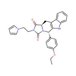 CCOc1ccc([C@H]2c3[nH]c4ccccc4c3C[C@@H]3C(=O)N(CCn4cccc4)C(=O)N23)cc1 ZINC000040873521