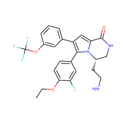 CCOc1ccc(-c2c(-c3cccc(OC(F)(F)F)c3)cc3n2[C@@H](CCN)CNC3=O)cc1F ZINC000207239865