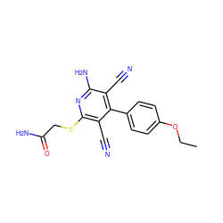 CCOc1ccc(-c2c(C#N)c(N)nc(SCC(N)=O)c2C#N)cc1 ZINC000104238725