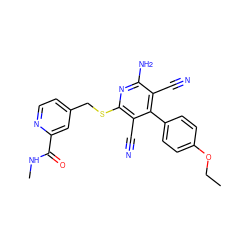 CCOc1ccc(-c2c(C#N)c(N)nc(SCc3ccnc(C(=O)NC)c3)c2C#N)cc1 ZINC000144005815