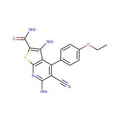 CCOc1ccc(-c2c(C#N)c(N)nc3sc(C(N)=O)c(N)c23)cc1 ZINC000019940178