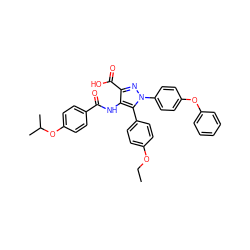 CCOc1ccc(-c2c(NC(=O)c3ccc(OC(C)C)cc3)c(C(=O)O)nn2-c2ccc(Oc3ccccc3)cc2)cc1 ZINC000653842164