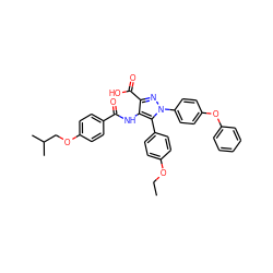 CCOc1ccc(-c2c(NC(=O)c3ccc(OCC(C)C)cc3)c(C(=O)O)nn2-c2ccc(Oc3ccccc3)cc2)cc1 ZINC000653842098