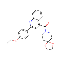 CCOc1ccc(-c2cc(C(=O)N3CCC4(CC3)OCCO4)c3ccccc3n2)cc1 ZINC000003044952