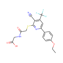 CCOc1ccc(-c2cc(C(F)(F)F)c(C#N)c(SCC(=O)NCC(=O)O)n2)cc1 ZINC000000804186