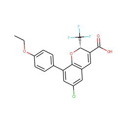 CCOc1ccc(-c2cc(Cl)cc3c2O[C@H](C(F)(F)F)C(C(=O)O)=C3)cc1 ZINC000066104327