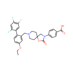 CCOc1ccc(-c2cc(F)c(F)cc2F)c(CN2CCC3(CC2)CN(c2ccc(C(=O)O)cc2)C(=O)O3)c1 ZINC000169702641