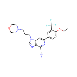 CCOc1ccc(-c2cc3c(ncn3CCCN3CCOCC3)c(C#N)n2)cc1C(F)(F)F ZINC000043153892