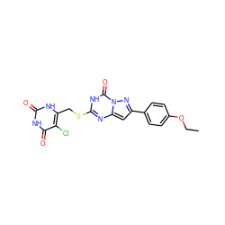 CCOc1ccc(-c2cc3nc(SCc4[nH]c(=O)[nH]c(=O)c4Cl)[nH]c(=O)n3n2)cc1 ZINC000103288841