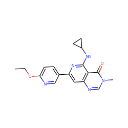 CCOc1ccc(-c2cc3ncn(C)c(=O)c3c(NC3CC3)n2)cn1 ZINC000115624043