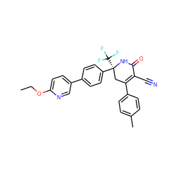 CCOc1ccc(-c2ccc([C@]3(C(F)(F)F)CC(c4ccc(C)cc4)=C(C#N)C(=O)N3)cc2)cn1 ZINC000223905432