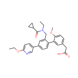 CCOc1ccc(-c2ccc(-c3cc(CC(=O)O)ccc3OC)c(CN(CC)C(=O)C3CC3)c2)cn1 ZINC000066111977