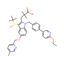 CCOc1ccc(-c2ccc(Cn3c(CC(C)(C)C(=O)O)c([S@@+]([O-])C(C)(C)C)c4cc(OCc5ccc(C)cn5)ccc43)cc2)cn1 ZINC000082137904