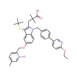 CCOc1ccc(-c2ccc(Cn3c(CC(C)(C)C(=O)O)c(SC(C)(C)C)c4cc(OCc5ccc(C)c[n+]5[O-])ccc43)cc2)cn1 ZINC000082137903
