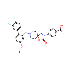 CCOc1ccc(-c2ccc(F)c(F)c2)c(CN2CCC3(CC2)CN(c2ccc(C(=O)O)cc2)C(=O)O3)c1 ZINC000144654538