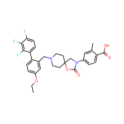 CCOc1ccc(-c2ccc(F)c(F)c2F)c(CN2CCC3(CC2)CN(c2ccc(C(=O)O)c(C)c2)C(=O)O3)c1 ZINC000144691970