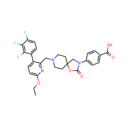 CCOc1ccc(-c2ccc(F)c(F)c2F)c(CN2CCC3(CC2)CN(c2ccc(C(=O)O)cc2)C(=O)O3)n1 ZINC000169702642