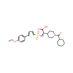 CCOc1ccc(-c2ccc(S(=O)(=O)N[C@@H](C(=O)O)C3CCN(C(=O)C4CCCCC4)CC3)s2)cc1 ZINC000049878577