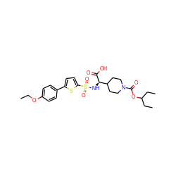 CCOc1ccc(-c2ccc(S(=O)(=O)N[C@@H](C(=O)O)C3CCN(C(=O)OC(CC)CC)CC3)s2)cc1 ZINC000044406329