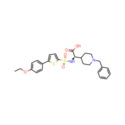 CCOc1ccc(-c2ccc(S(=O)(=O)N[C@@H](C(=O)O)C3CCN(Cc4ccccc4)CC3)s2)cc1 ZINC000040875445