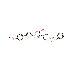 CCOc1ccc(-c2ccc(S(=O)(=O)N[C@@H](C(=O)O)C3CCN(S(=O)(=O)Cc4ccccc4)CC3)s2)cc1 ZINC000044406165