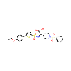 CCOc1ccc(-c2ccc(S(=O)(=O)N[C@@H](C(=O)O)C3CCN(S(=O)(=O)c4ccccc4)CC3)s2)cc1 ZINC000049881537