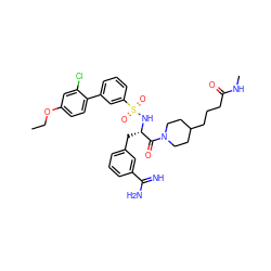 CCOc1ccc(-c2cccc(S(=O)(=O)N[C@@H](Cc3cccc(C(=N)N)c3)C(=O)N3CCC(CCCC(=O)NC)CC3)c2)c(Cl)c1 ZINC000169323419