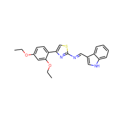 CCOc1ccc(-c2csc(/N=C/c3c[nH]c4ccccc34)n2)c(OCC)c1 ZINC000040936292