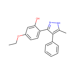 CCOc1ccc(-c2n[nH]c(C)c2-c2ccccc2)c(O)c1 ZINC000005123817