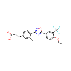 CCOc1ccc(-c2nc(-c3ccc(CCC(=O)O)cc3C)no2)cc1C(F)(F)F ZINC000038157810