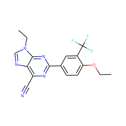 CCOc1ccc(-c2nc(C#N)c3ncn(CC)c3n2)cc1C(F)(F)F ZINC000058498961