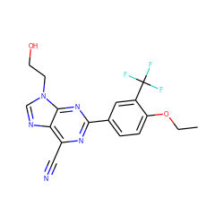 CCOc1ccc(-c2nc(C#N)c3ncn(CCO)c3n2)cc1C(F)(F)F ZINC000058487742