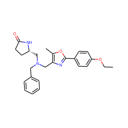 CCOc1ccc(-c2nc(CN(Cc3ccccc3)C[C@@H]3CCC(=O)N3)c(C)o2)cc1 ZINC000013595405