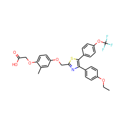 CCOc1ccc(-c2nc(COc3ccc(OCC(=O)O)c(C)c3)sc2-c2ccc(OC(F)(F)F)cc2)cc1 ZINC000049774796