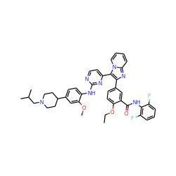 CCOc1ccc(-c2nc3ccccn3c2-c2ccnc(Nc3ccc(C4CCN(CC(C)C)CC4)cc3OC)n2)cc1C(=O)Nc1c(F)cccc1F ZINC000165090822