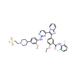 CCOc1ccc(-c2nc3ccccn3c2-c2ccnc(Nc3ccc(C4CCN(CCS(C)(=O)=O)CC4)cc3OC)n2)cc1C(=O)Nc1c(F)cccc1F ZINC000165098558