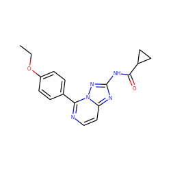 CCOc1ccc(-c2nccc3nc(NC(=O)C4CC4)nn23)cc1 ZINC000146533261