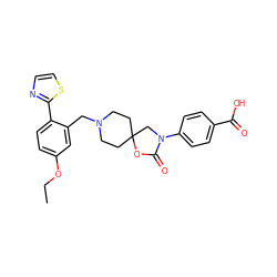 CCOc1ccc(-c2nccs2)c(CN2CCC3(CC2)CN(c2ccc(C(=O)O)cc2)C(=O)O3)c1 ZINC000169702647