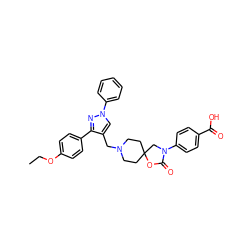 CCOc1ccc(-c2nn(-c3ccccc3)cc2CN2CCC3(CC2)CN(c2ccc(C(=O)O)cc2)C(=O)O3)cc1 ZINC000114359093