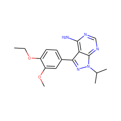 CCOc1ccc(-c2nn(C(C)C)c3ncnc(N)c23)cc1OC ZINC000008581976