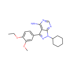 CCOc1ccc(-c2nn(C3CCCCC3)c3ncnc(N)c23)cc1OC ZINC000008581979