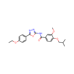 CCOc1ccc(-c2nnc(NC(=O)c3ccc(OCC(C)C)c(OC)c3)o2)cc1 ZINC000002641321