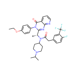 CCOc1ccc(-n2c([C@@H](C)N(C(=O)Cc3ccc(F)c(C(F)(F)F)c3)C3CCN(C(C)C)CC3)nc3ncccc3c2=O)cc1 ZINC000049793912