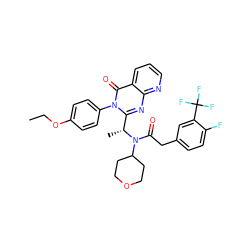 CCOc1ccc(-n2c([C@@H](C)N(C(=O)Cc3ccc(F)c(C(F)(F)F)c3)C3CCOCC3)nc3ncccc3c2=O)cc1 ZINC000049780265