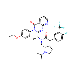 CCOc1ccc(-n2c([C@@H](C)N(C[C@@H]3CCCN3C(C)C)C(=O)Cc3ccc(F)c(C(F)(F)F)c3)nc3ncccc3c2=O)cc1 ZINC000049793911