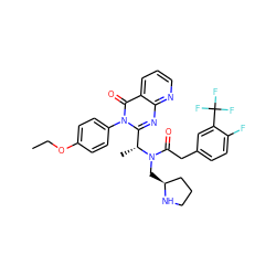 CCOc1ccc(-n2c([C@@H](C)N(C[C@H]3CCCN3)C(=O)Cc3ccc(F)c(C(F)(F)F)c3)nc3ncccc3c2=O)cc1 ZINC000049777899