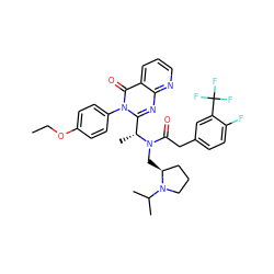 CCOc1ccc(-n2c([C@@H](C)N(C[C@H]3CCCN3C(C)C)C(=O)Cc3ccc(F)c(C(F)(F)F)c3)nc3ncccc3c2=O)cc1 ZINC000049793745