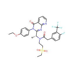 CCOc1ccc(-n2c([C@@H](C)N(CCS(=O)(=O)CC)C(=O)Cc3ccc(F)c(C(F)(F)F)c3)nc3ncccc3c2=O)cc1 ZINC000049768113