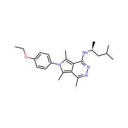 CCOc1ccc(-n2c(C)c3c(C)nnc(N[C@@H](C)CC(C)C)c3c2C)cc1 ZINC000028569340